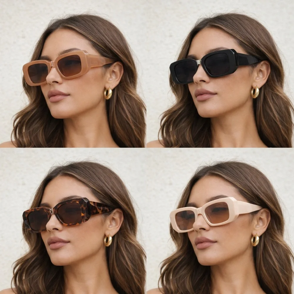 Oversized Square Brown Sunglasses UV400 Retro Fashion Thick‎ Frame Women